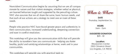 Upcoming Event: Thursday, September 3rd, 2015 | Nonviolent Communication Workshop